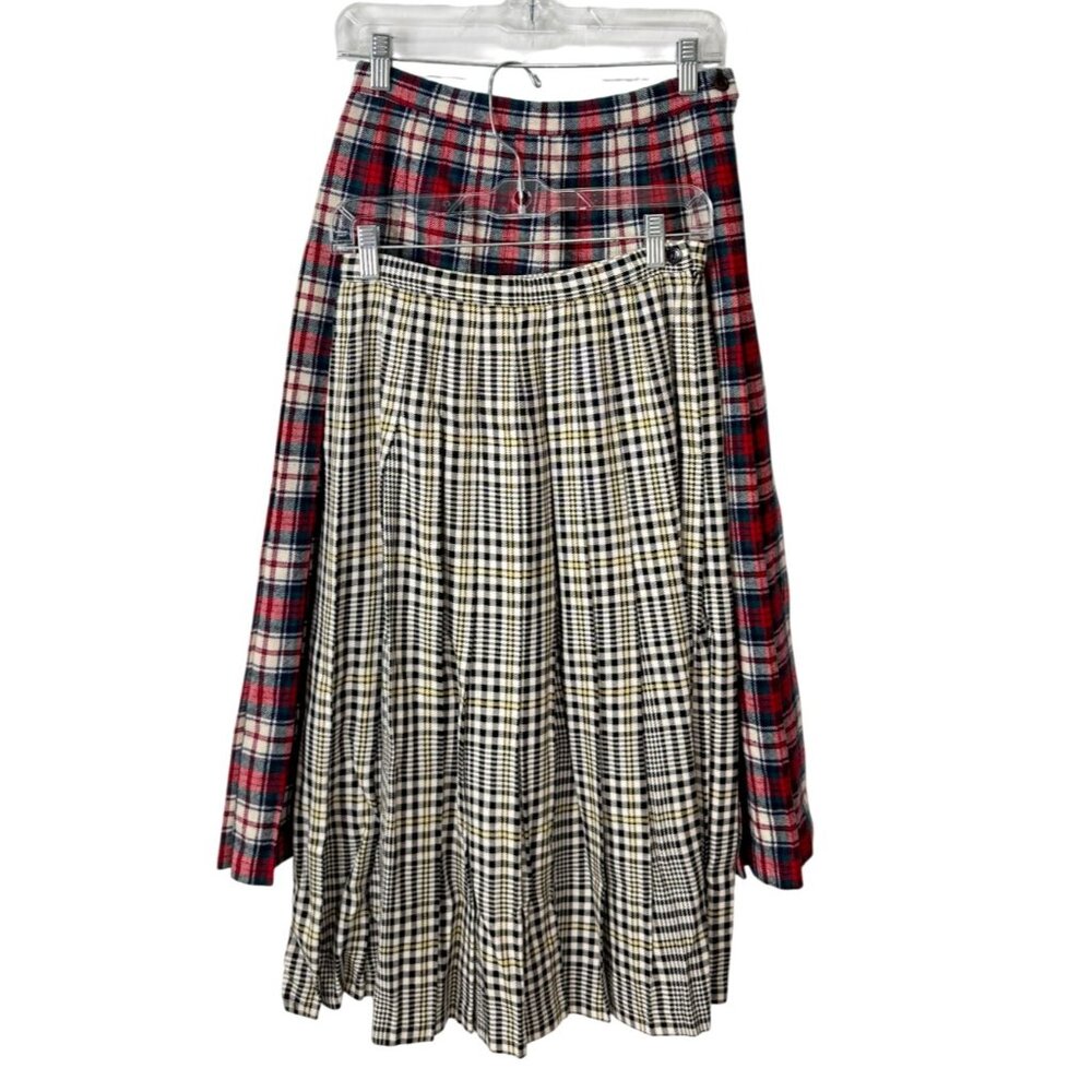 Pendleton Macduff Tartan Set of 2 Skirts Plaid Red Wool & White Black Size 8